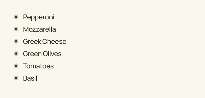 Single column selection of ingredients