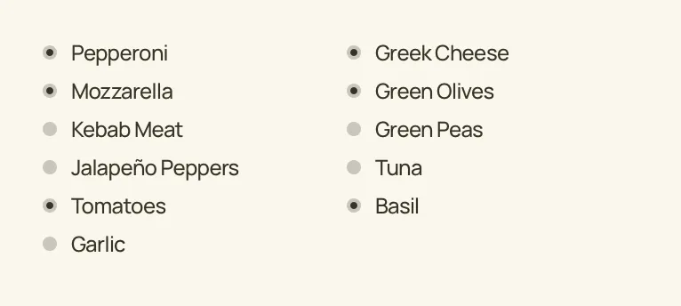 Multi-column selection of ingredients